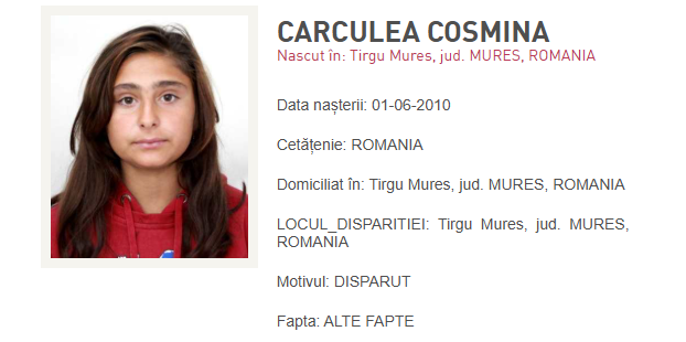 Cosmina Carculea 15 éves | Fotó: román rendőrség