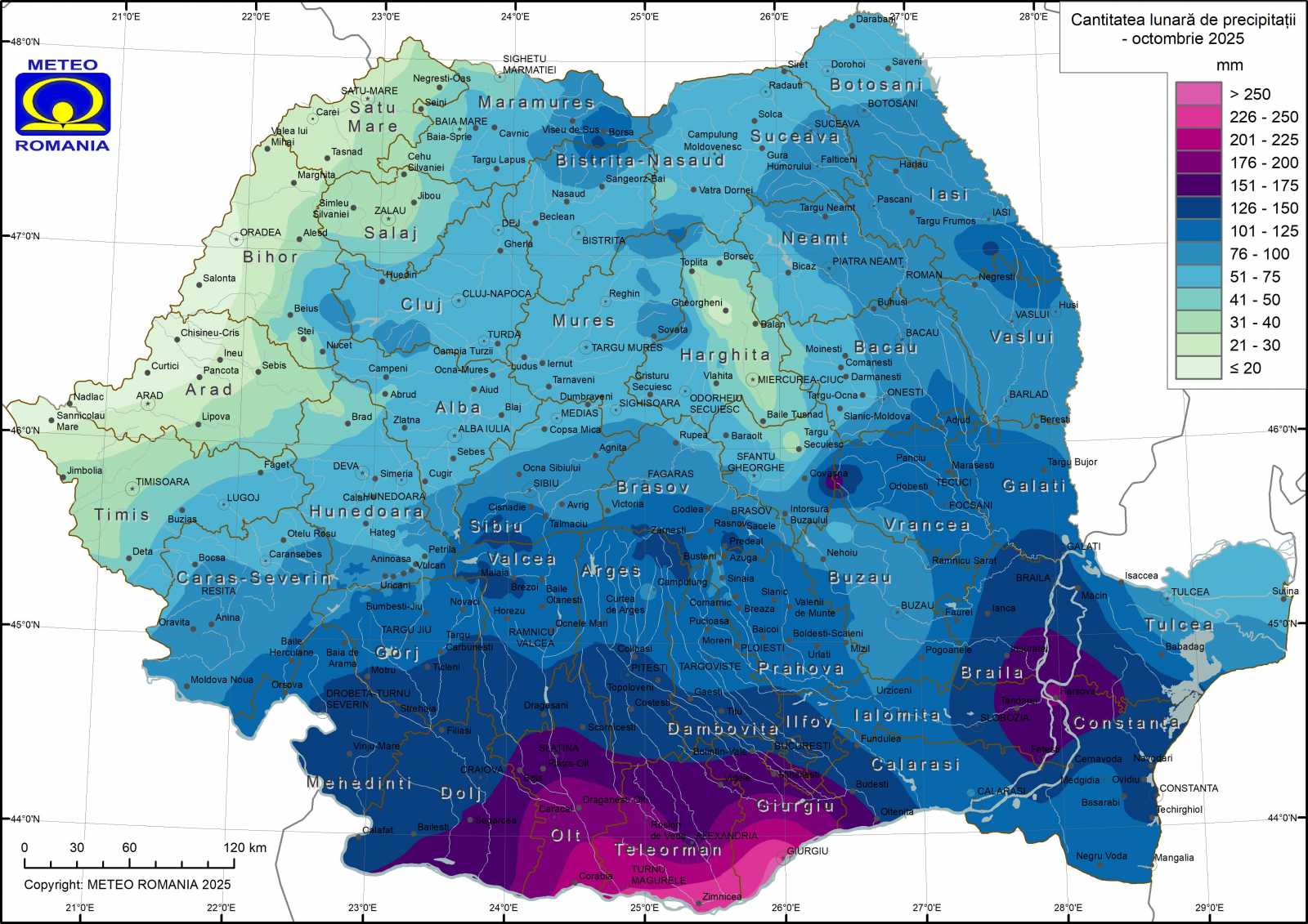Délen túl sok, Nyugaton től kevés eső esett. | Kép forrása: meteoromania.ro