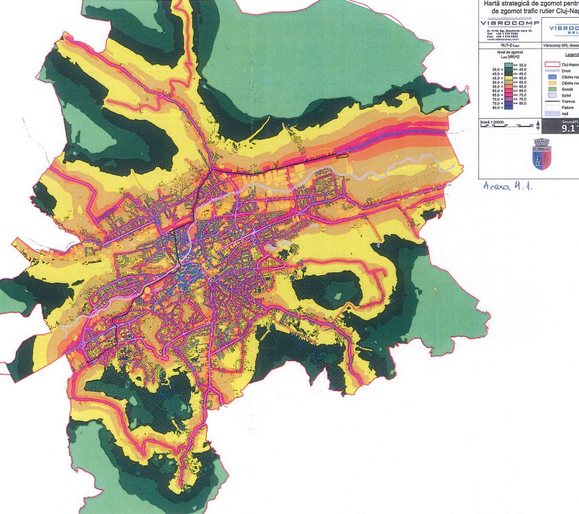 A jelentésbe foglalt egyik térkép a zajszintről.