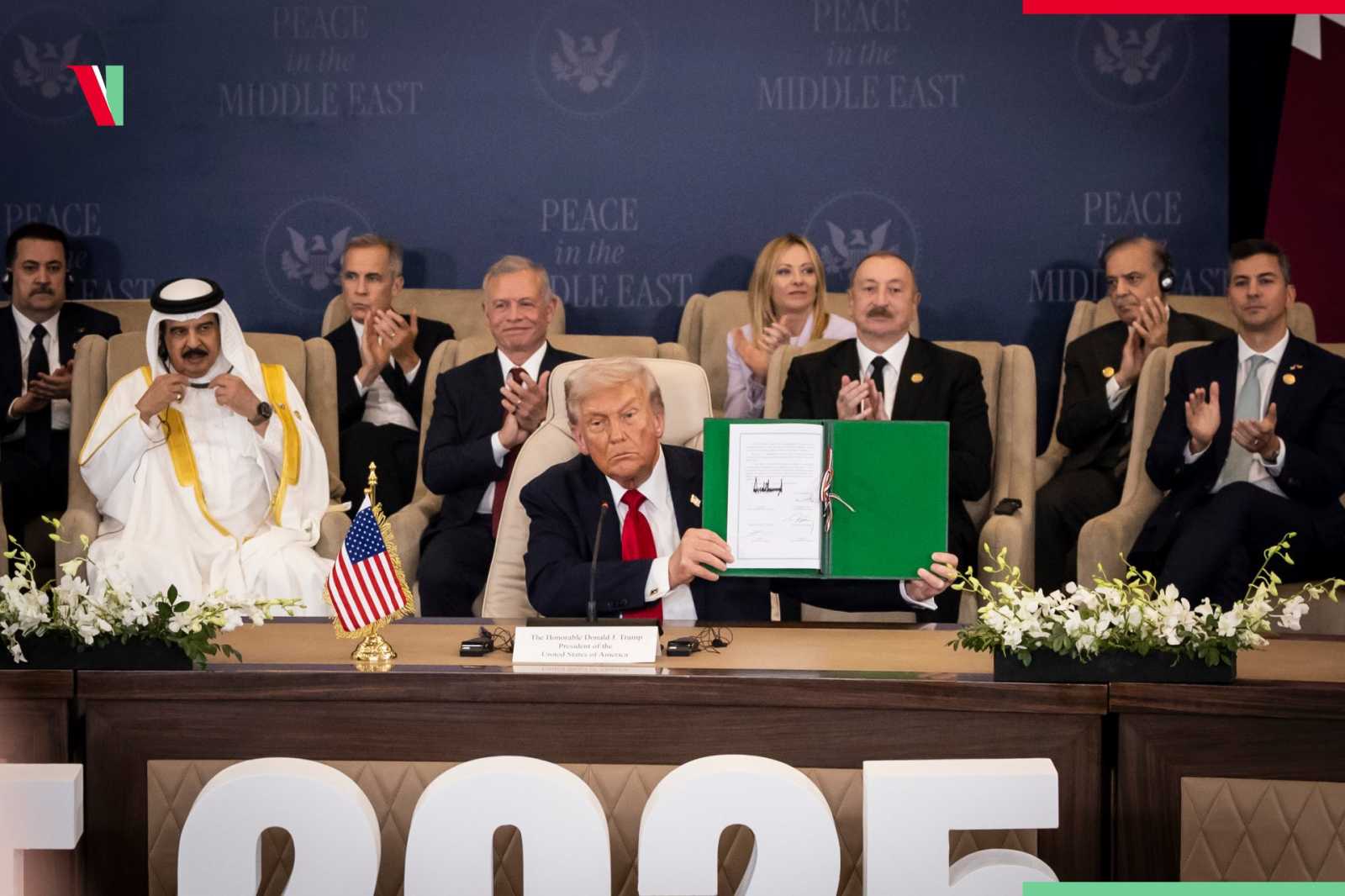Aláírták hétfőn Egyiptomban a tűzszüneti megállapodást. A négy aláíró állam - az Egyesült Államok, Egyiptom, Katar és Törökország - garanciavállaló országként vállalta, hogy ügyel a gázai tűzszüneti megállapodás betartására. | Fotó: Orbán Viktor Facebook-oldala