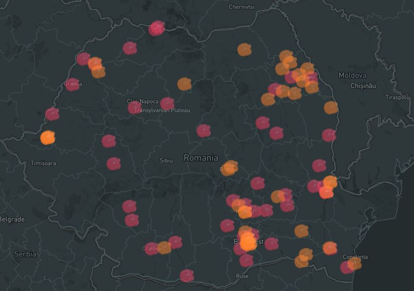 A rózsaszín a nők elleni gyilkosságokat, a narancssárga a gyilkosságin kísérleteket jelöli. | Képek forrása: képernyőmentések a Snoop riportjának interaktív térképéről