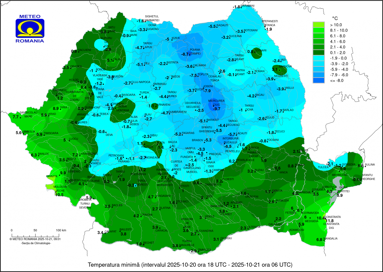 CSaknem mínusz tíz fokos hideget mértek Csíkszeredában. | Illusztráció: meteoromania.ro