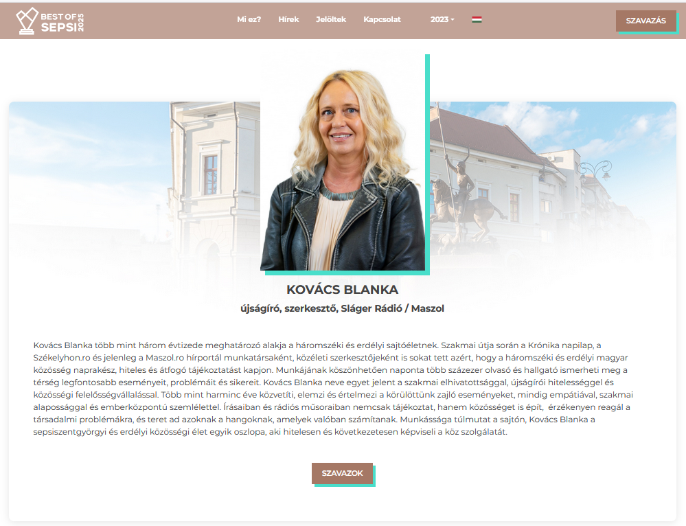 Kovács-Biró Blanka kollégánkra továbbra is lehet szavazni