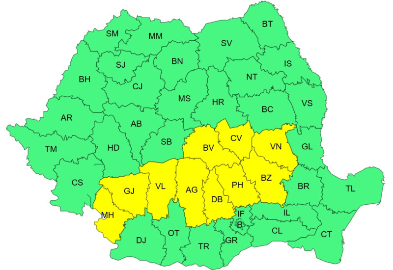 Légköri instabilitásra adtak ki sárga riasztást | Térkép: ANM