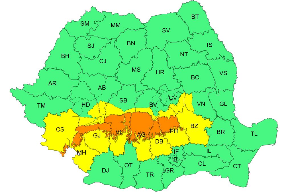 Első - és másodfokú figyelmeztetések vannak érvényben kedd estig. | Kép forrása: meteoromania.ro