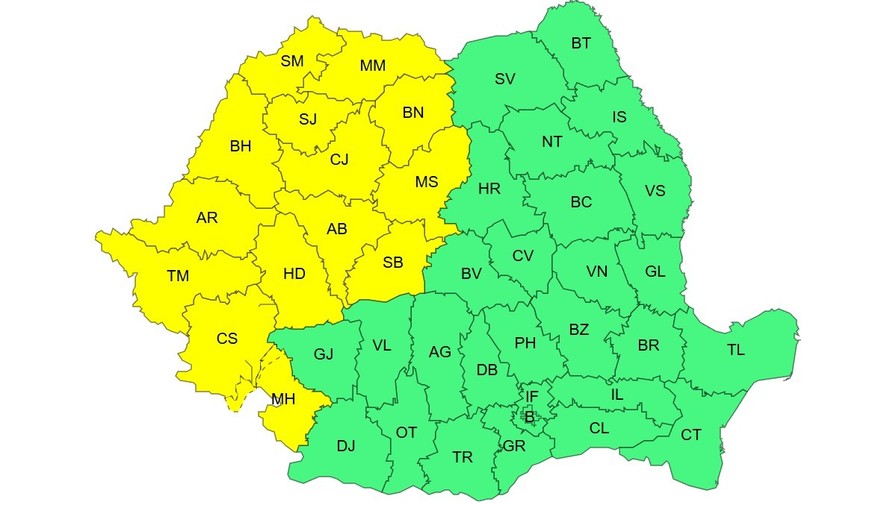 Szombatra sárga riasztást adtak ki | Térkép: ANM