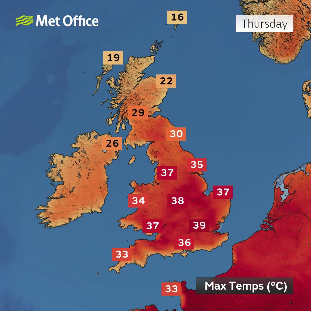 Ez még a csütörtöki előrejelzés. | Kép forrása: a Met Office Facebook-oldala