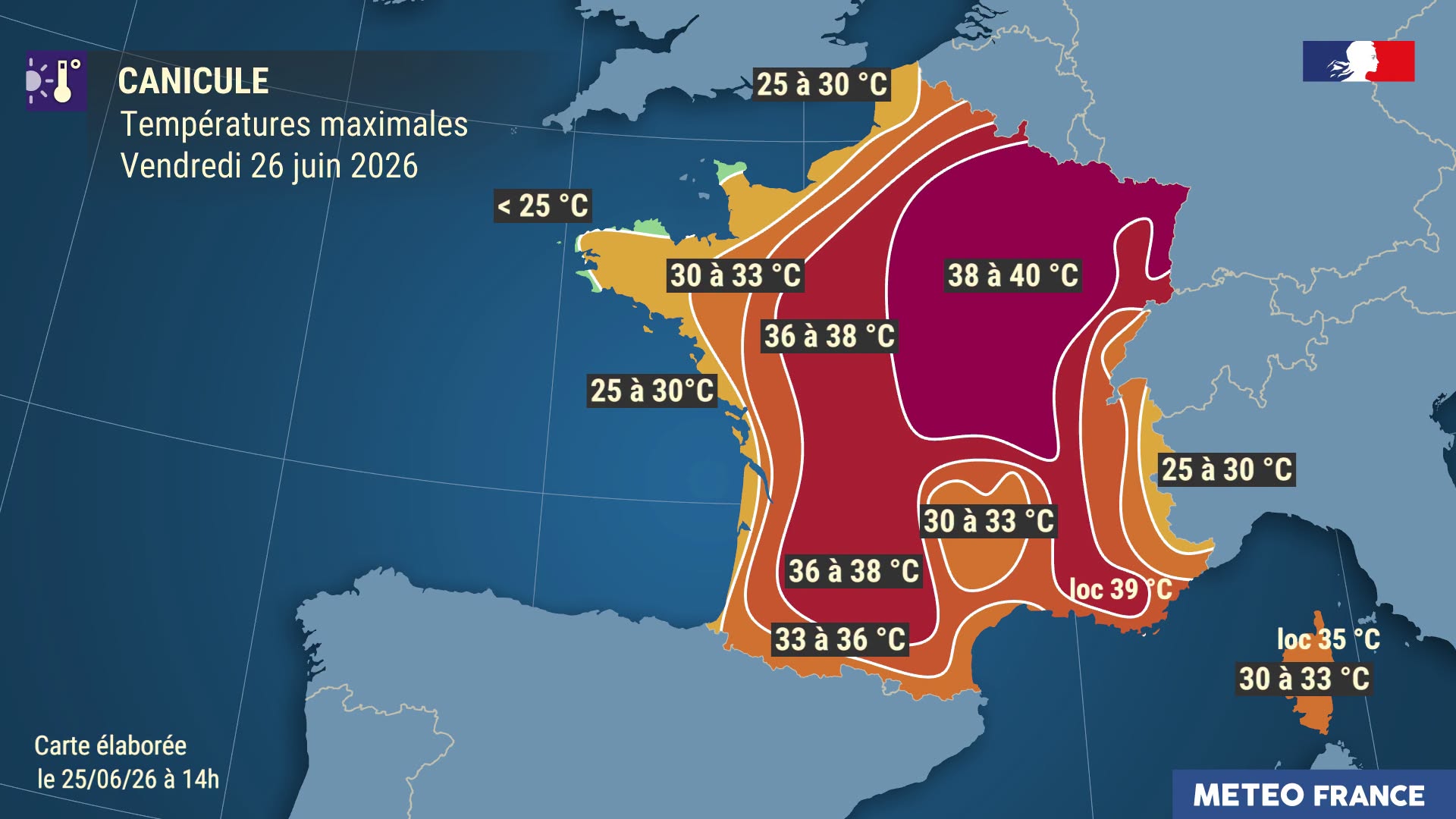 A pénteki hőmérsékletek. | Kép forrása: Météo-France