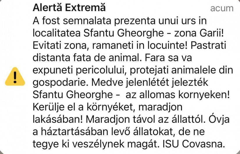 Ro-Alert riasztást küldtek ki a lakosságnak