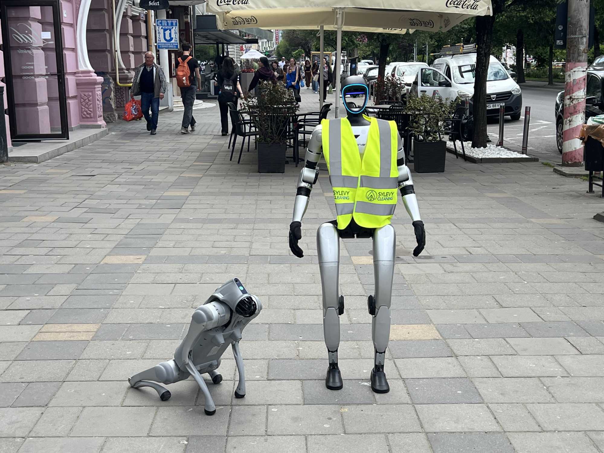 Robotok figyelmeztetnek a tisztaság fontosságára Marosvásárhelyen | Fotó: Rákóczi Kinga