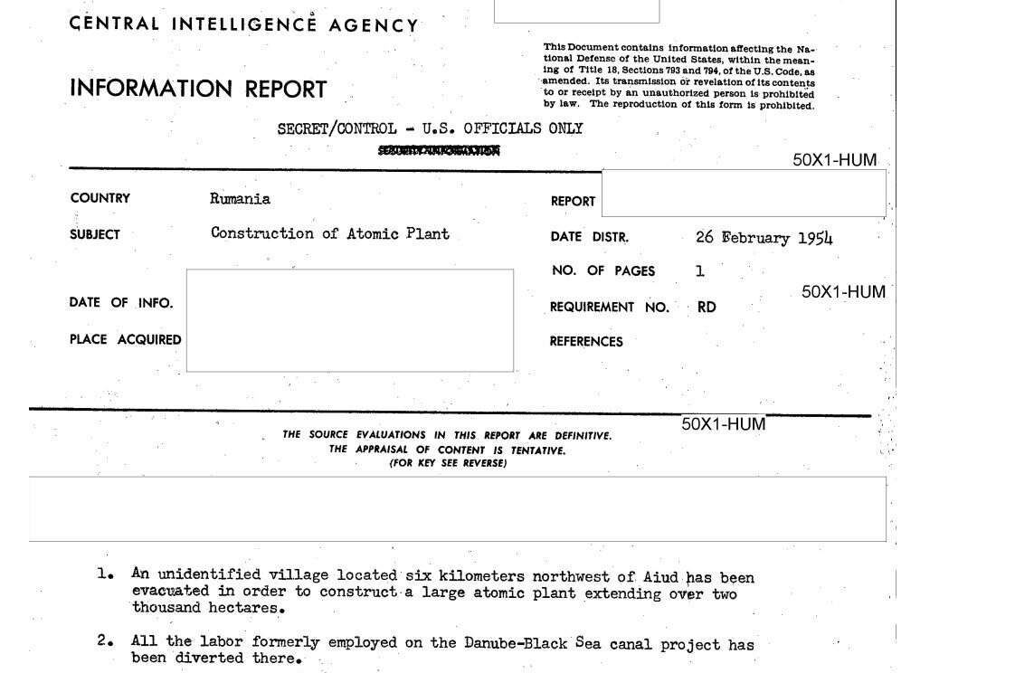 A CIA téves jelentése a sosem tervezett atomerőműről | Fotó: alba24.ro