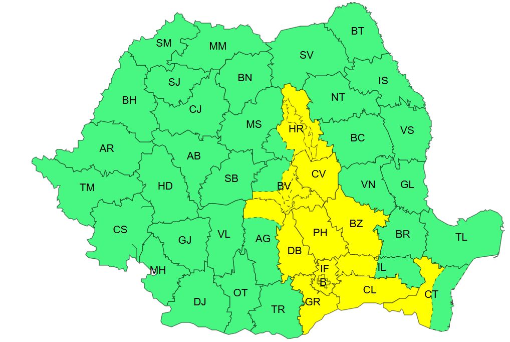 A hétfői, aktualizált riasztás. | Kép forrása: meteoromania.ro