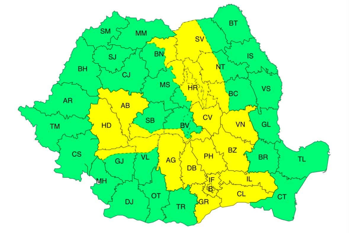 Pénteken kiterjed a riasztás Székelyföldre | Térkép: ANM