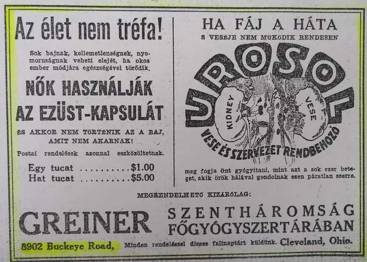 Reklám a ’30-as évek egyik clevelandi magyar újságjából l Fotó: Facebook