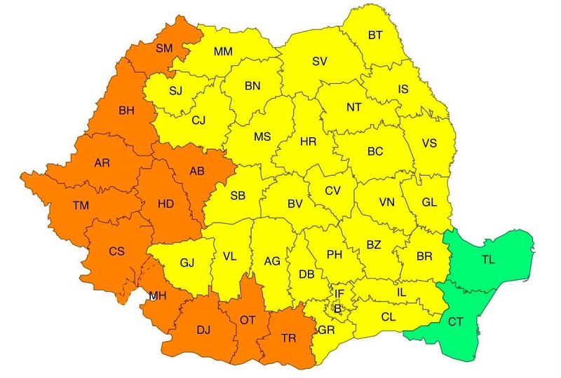 Hőségriadó szinte az egész országban | Térkép: ANM