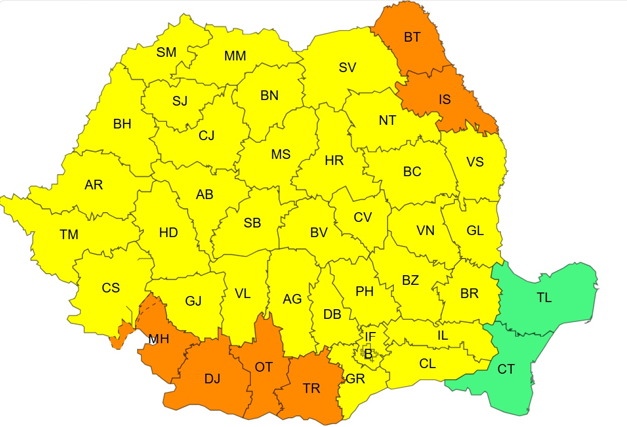 Az érintett hat megye. | Forrás: meteoromania.ro