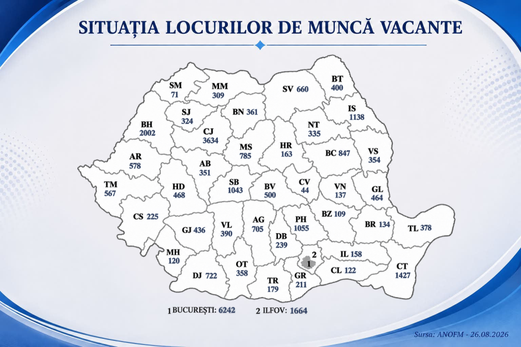 Így oszlanak meg a szabad állások megyénként. | Kép forrása: ANOFM
