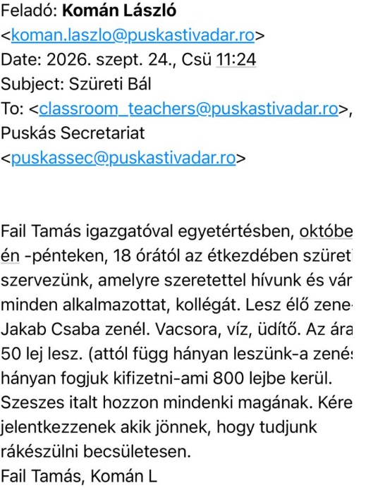 Képernyőmentés az e-mail-ből