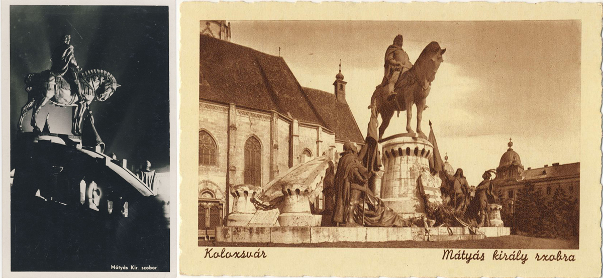 1940-től ismét a magyar uralkodói szimbólumok jelentek meg a szobor talapzatán, magyar felirattal. A szobor maga a visszacsatolás fontos szimbólumává nőtte ki magát. A korabeli képeslapok beállításai monumentálisabbnak mutatják Mátyás alakját, gyakoribbá válnak az alsó kameraállásból felvett képek, illetve a Mátyást a város fölött őrködő sziluettként mutató beállítások. Ebben a korban változatosabbá válnak a kameraszögek, a repülőből felvett madárperspektíva is megjelenik, jelezvén, hogy a gépek használata is könnyedebbé váltak.
