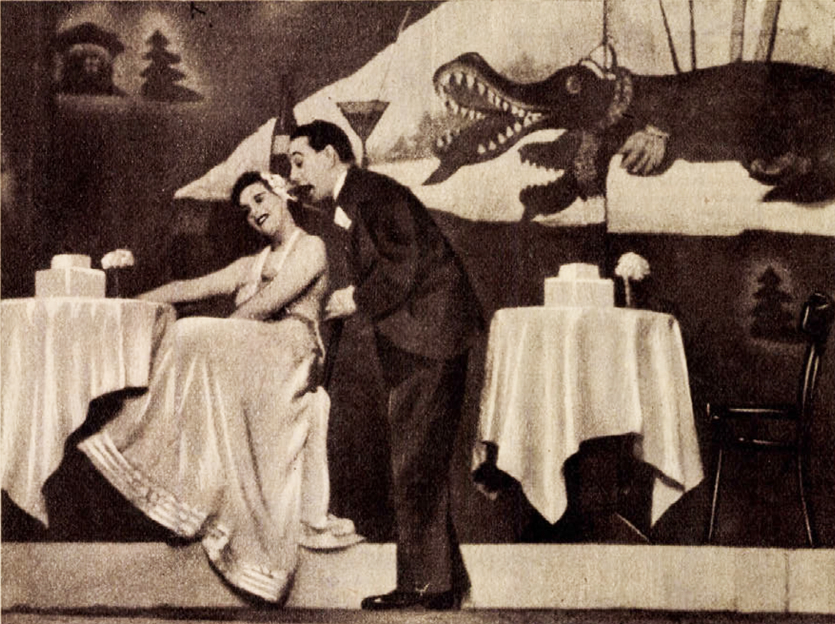 Krémer Manci és Jenei János tangódalt énekel a kolozsvári Magyar Színház Szomjas Krokodil című farsangi revüjében (1939. február 5.).