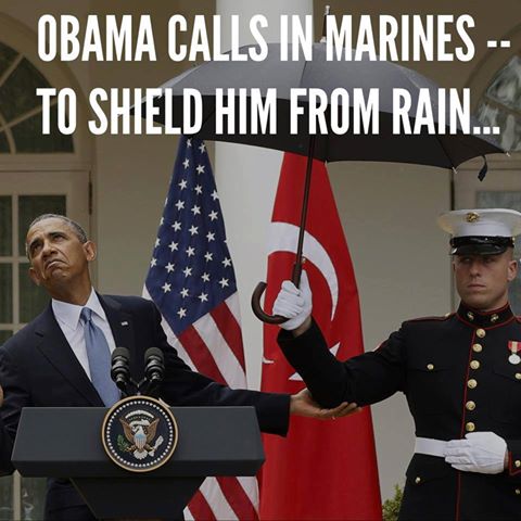 Obama tengerészgyalogosokat hív, hogy megvédjék az esőtől.