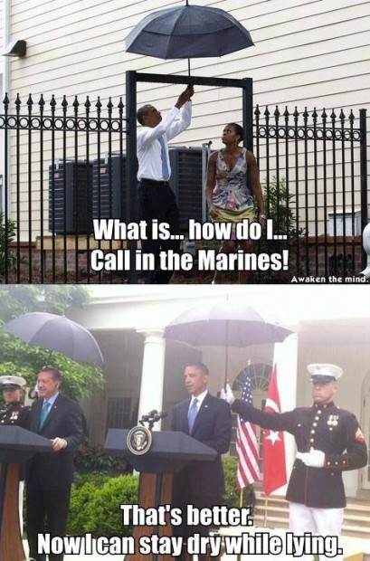 Obamának korábban is meggyűlt már a baja az esernyőkkel.