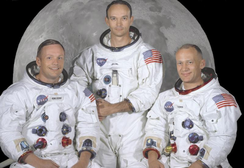 A legénység (balról jobbra) Neil Armstrong, Michael Collins és Buzz Aldrin